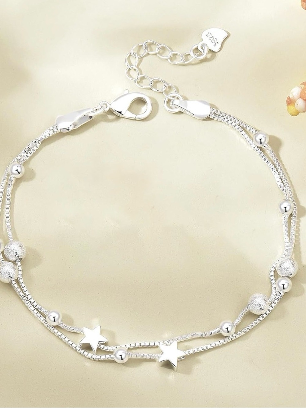 925 Sterling Silver Layered Heart Beaded Bracelet. Great Jewelry Gift. NWT.